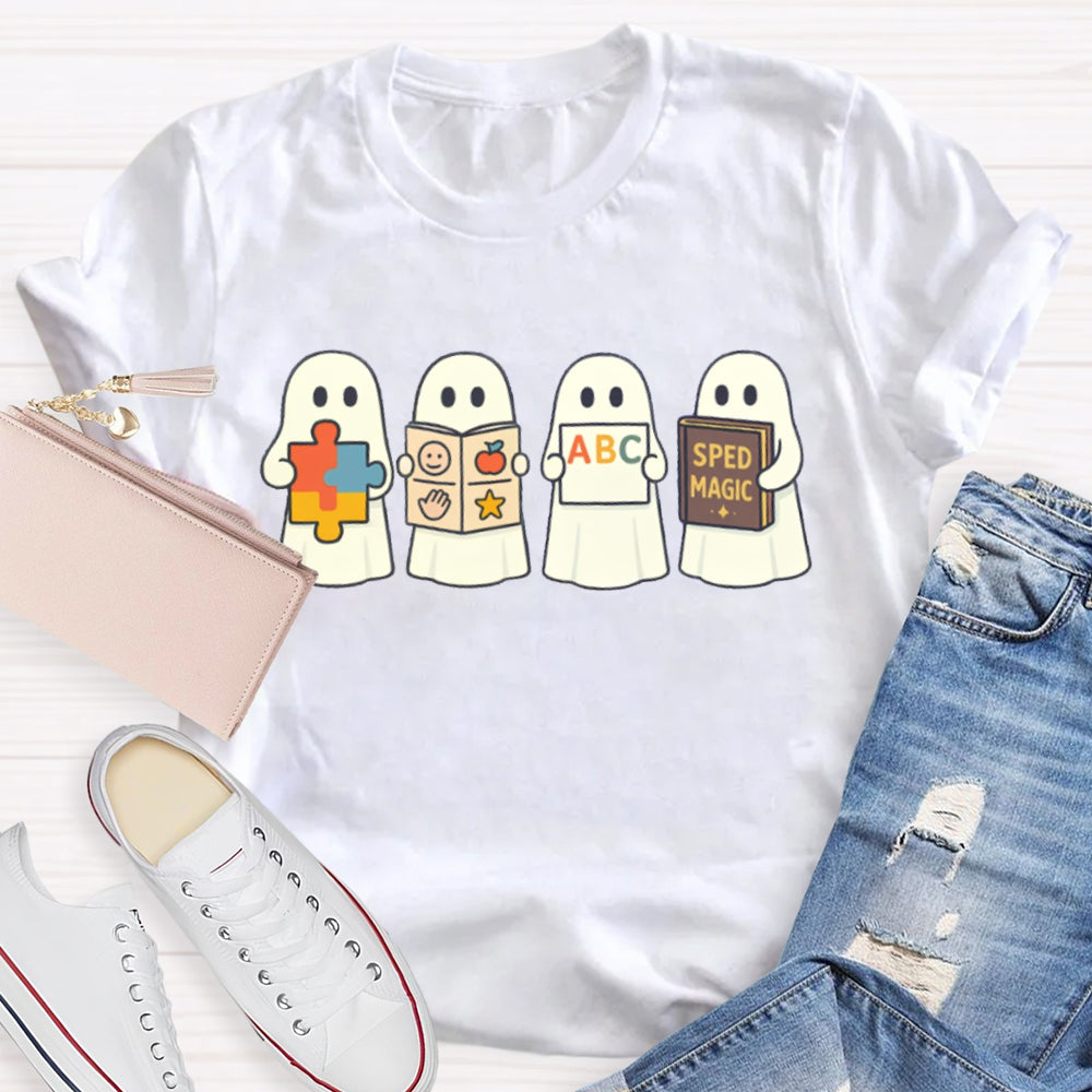 Halloween Little Ghost Is Reading Sped Magic T-Shirt