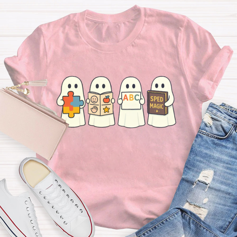 Halloween Little Ghost Is Reading Sped Magic T-Shirt