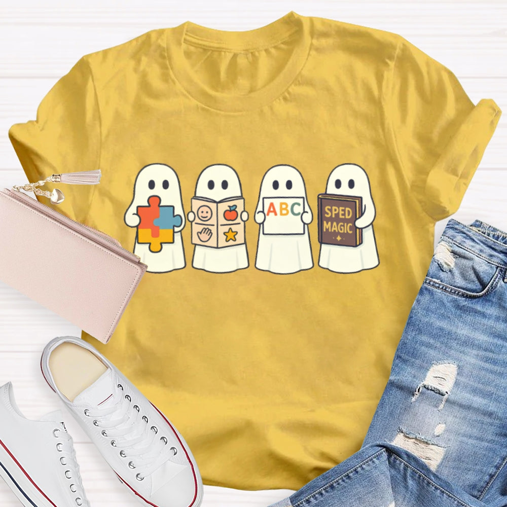 Halloween Little Ghost Is Reading Sped Magic T-Shirt