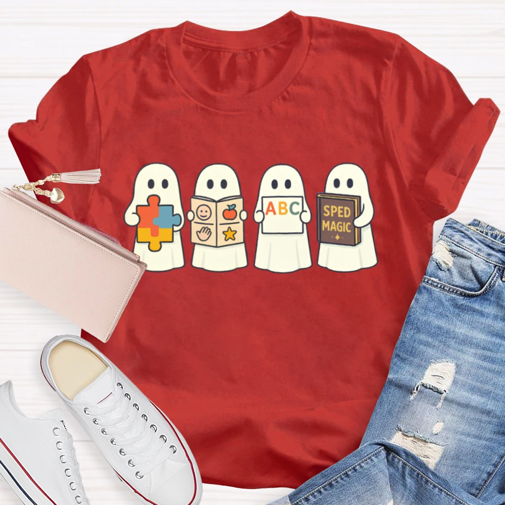 Halloween Little Ghost Is Reading Sped Magic T-Shirt