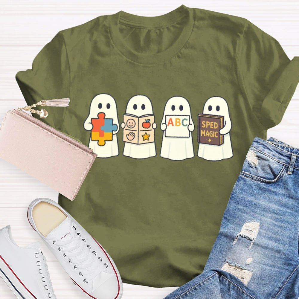 Halloween Little Ghost Is Reading Sped Magic T-Shirt