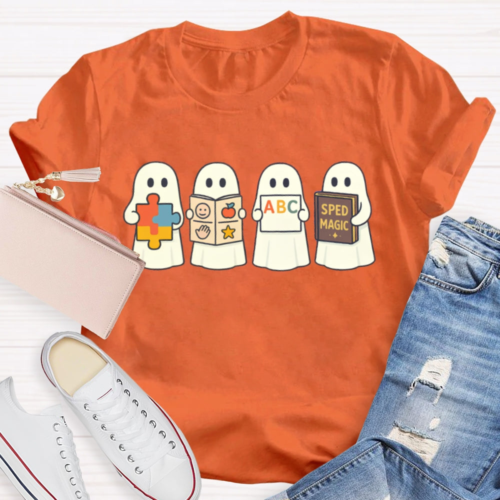 Halloween Little Ghost Is Reading Sped Magic T-Shirt