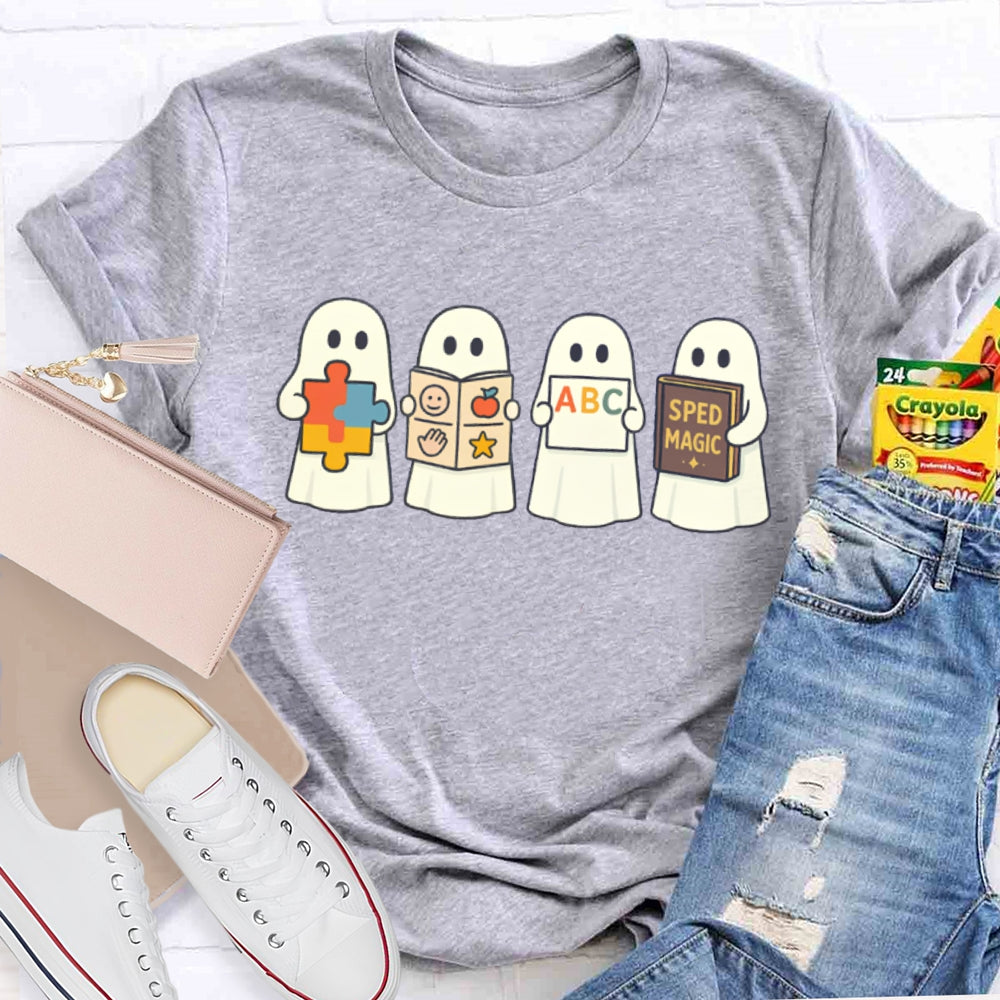 Halloween Little Ghost Is Reading Sped Magic T-Shirt