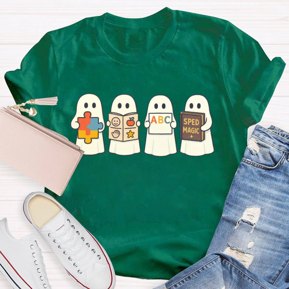 Halloween Little Ghost Is Reading Sped Magic T-Shirt