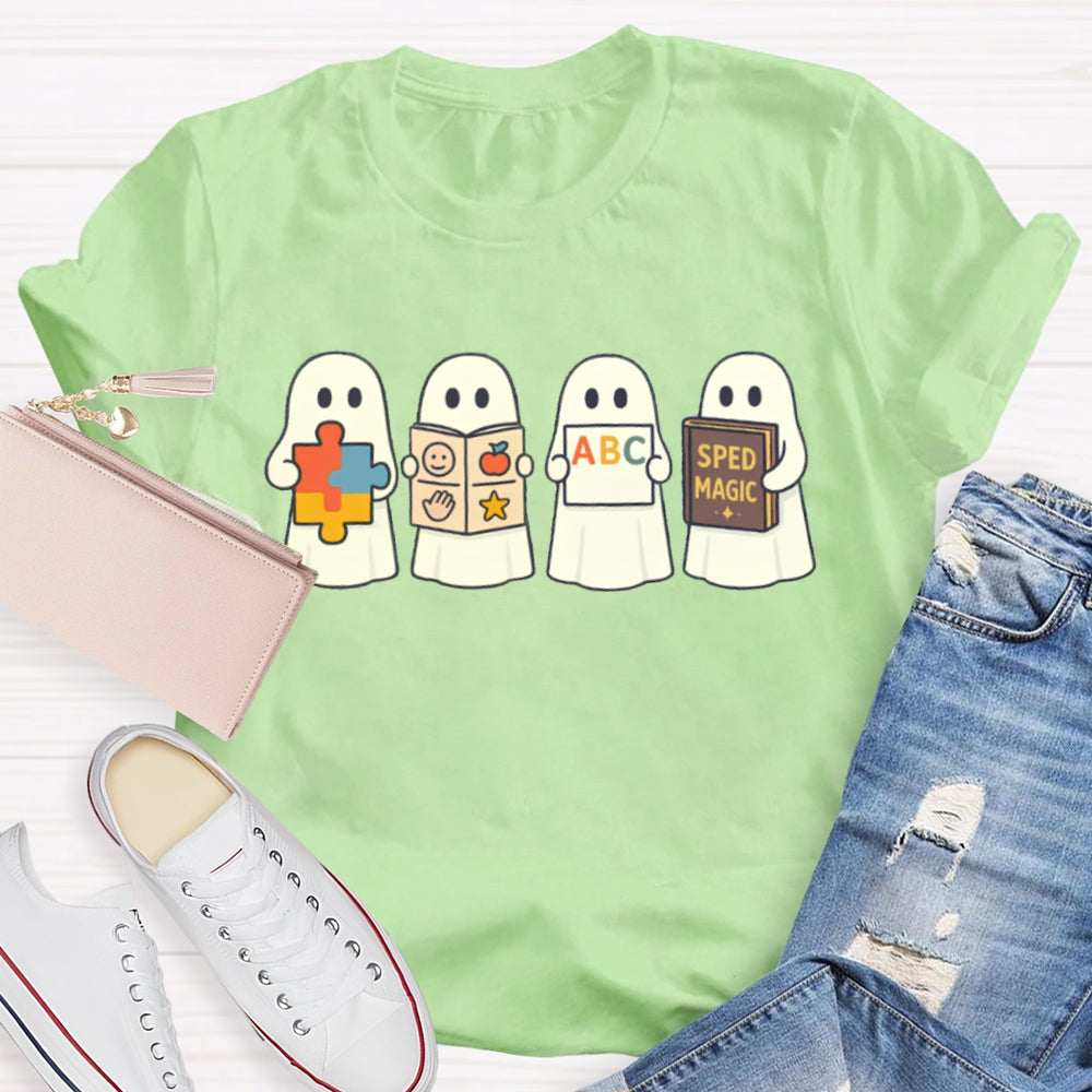 Halloween Little Ghost Is Reading Sped Magic T-Shirt