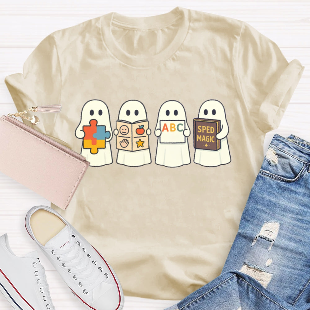 Halloween Little Ghost Is Reading Sped Magic T-Shirt