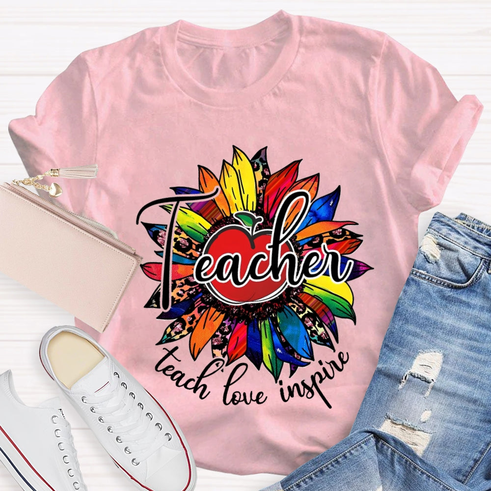 Teach Love Inspire Colorful Leopard Sunflower T-Shirt