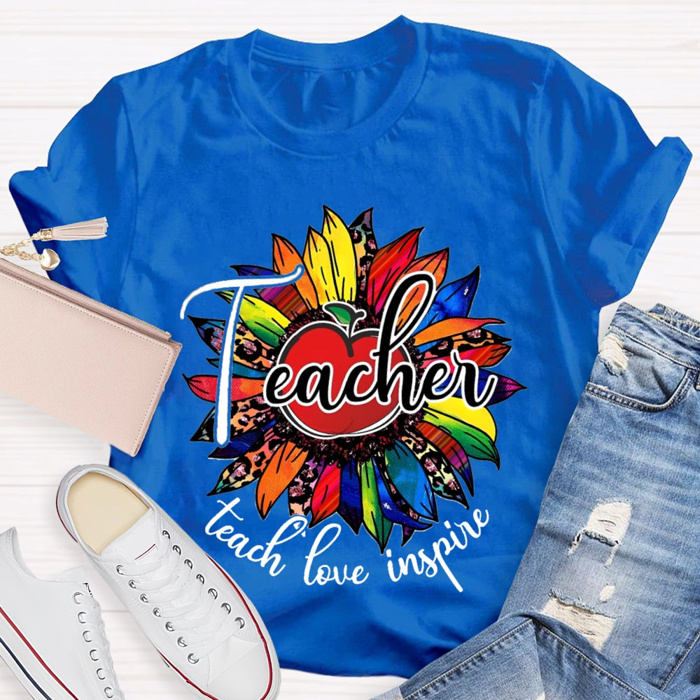 Teach Love Inspire Colorful Leopard Sunflower T-Shirt
