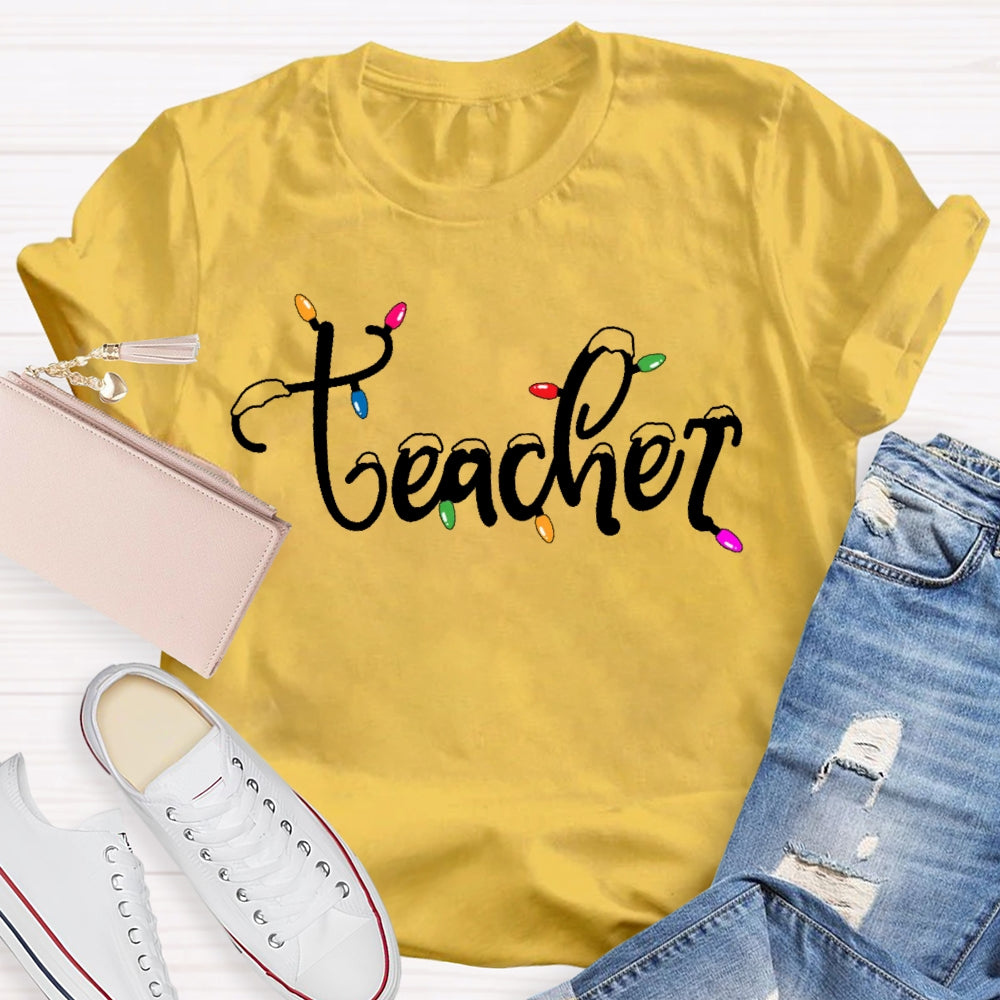 Teacher Christmas Lights Snow T-shirt
