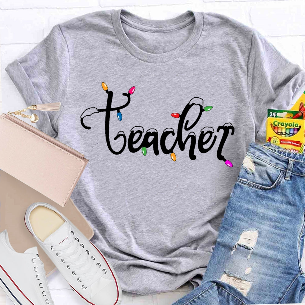 Teacher Christmas Lights Snow T-shirt
