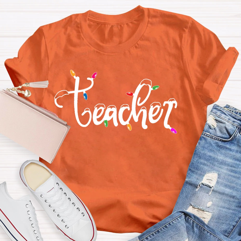 Teacher Christmas Lights Snow T-shirt