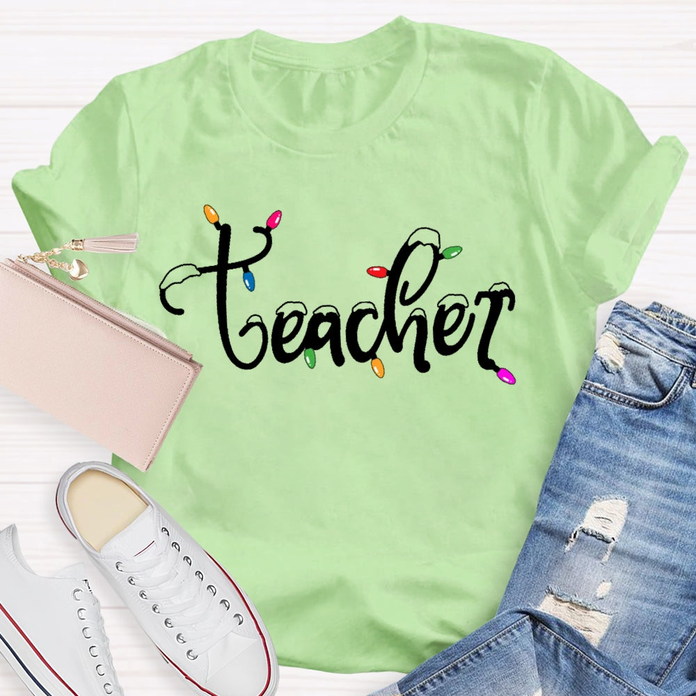 Teacher Christmas Lights Snow T-shirt