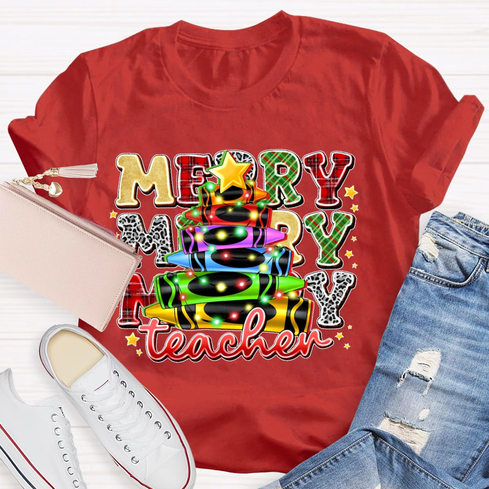 Christmas Colored Pencil Teacher T-shirt