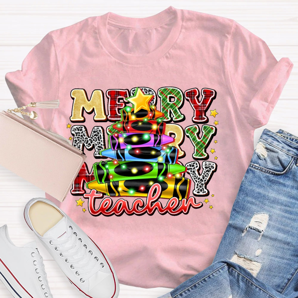 Christmas Colored Pencil Teacher T-shirt