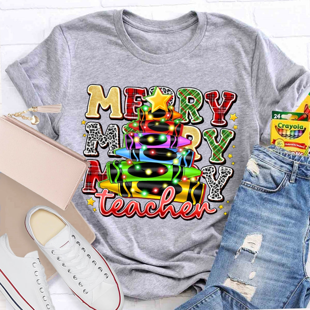 Christmas Colored Pencil Teacher T-shirt
