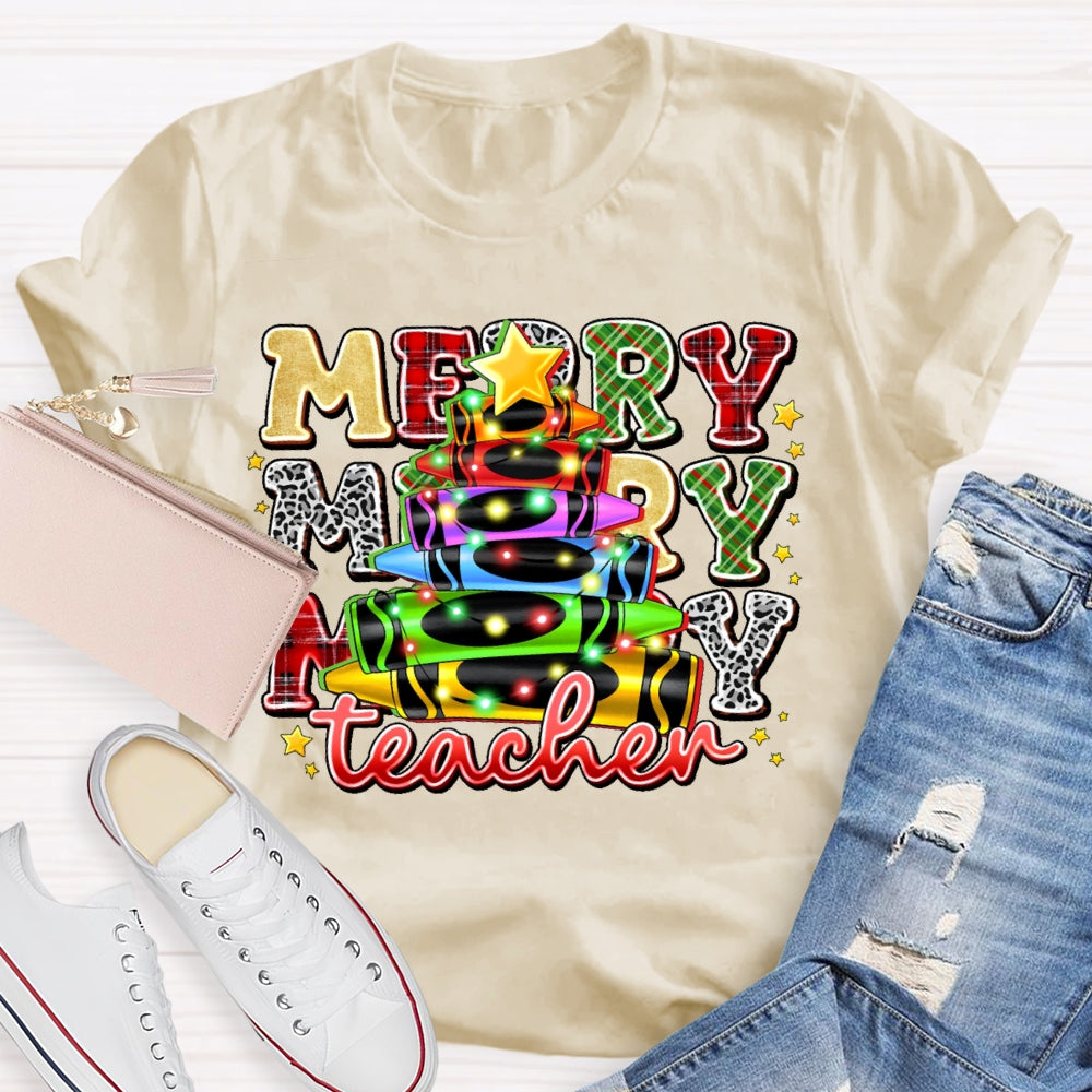 Christmas Colored Pencil Teacher T-shirt