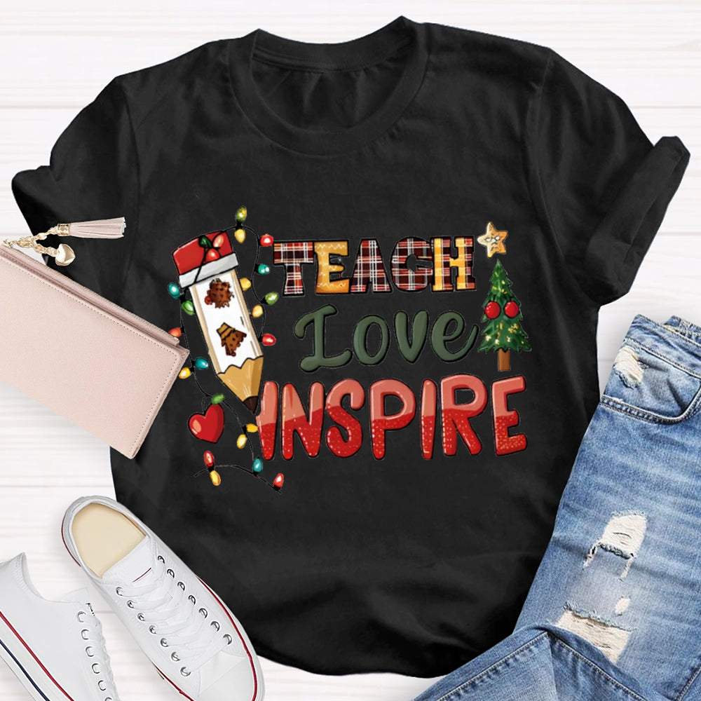 Teach Love Inspire Christmas Tree And Christmas Lights Christmas T-shirt