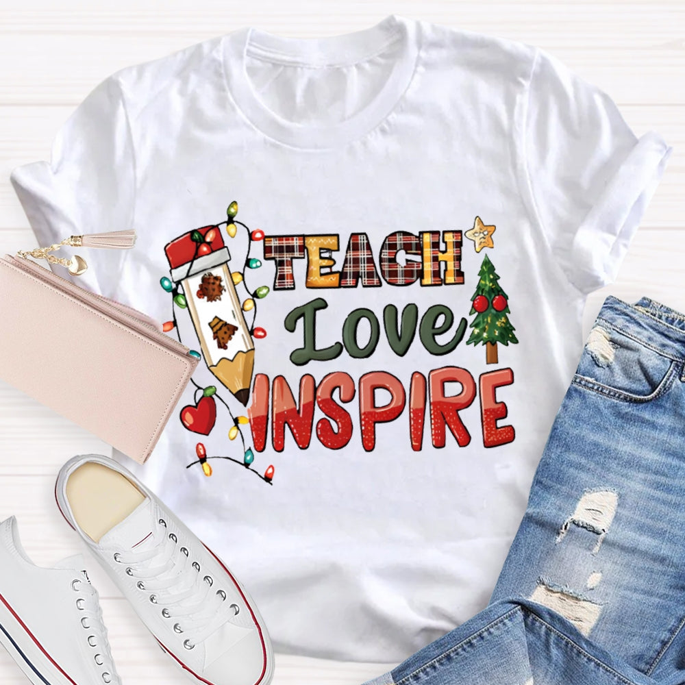 Teach Love Inspire Christmas Tree And Christmas Lights Christmas T-shirt