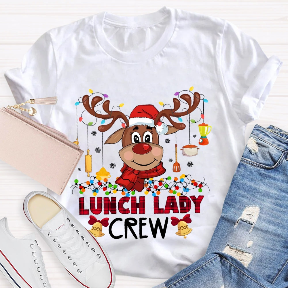 Lunch Lady Crew Christmas Elk And Colorful Lights Christmas T-shirt