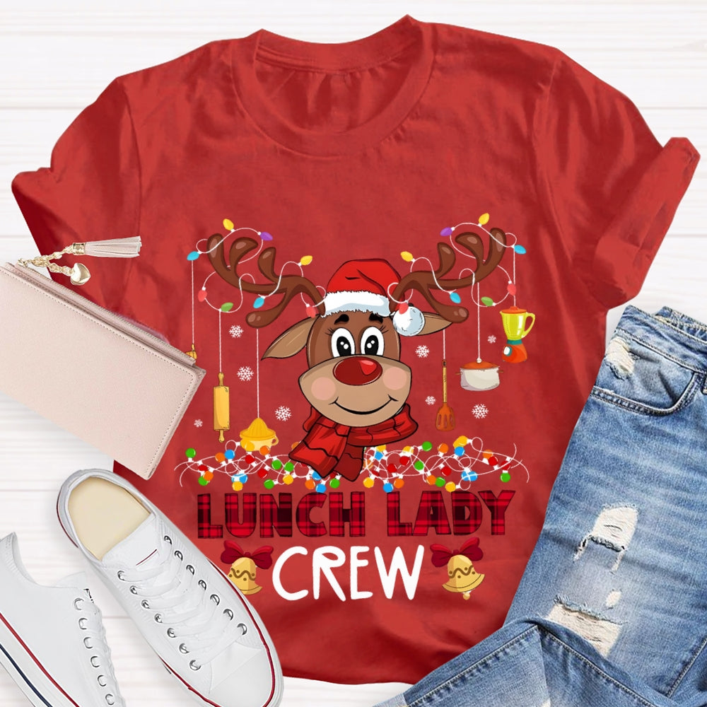 Lunch Lady Crew Christmas Elk And Colorful Lights Christmas T-shirt