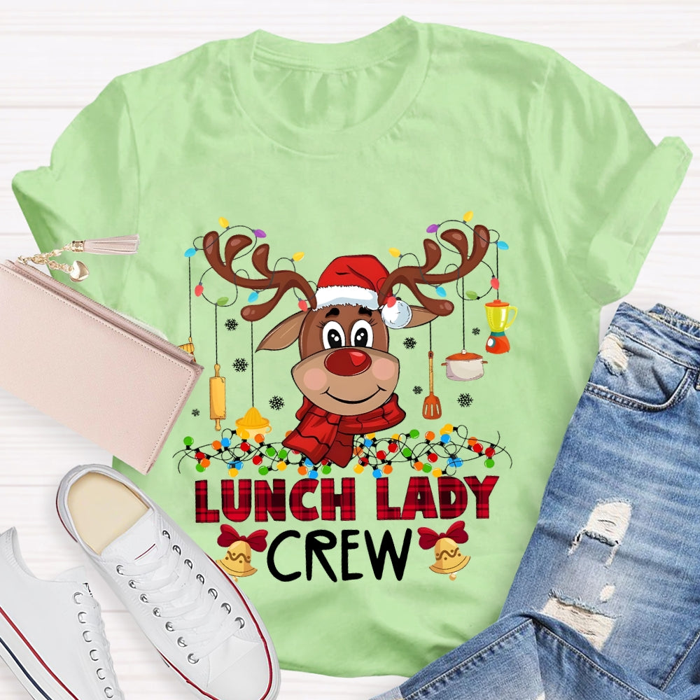 Lunch Lady Crew Christmas Elk And Colorful Lights Christmas T-shirt