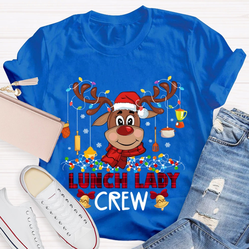 Lunch Lady Crew Christmas Elk And Colorful Lights Christmas T-shirt