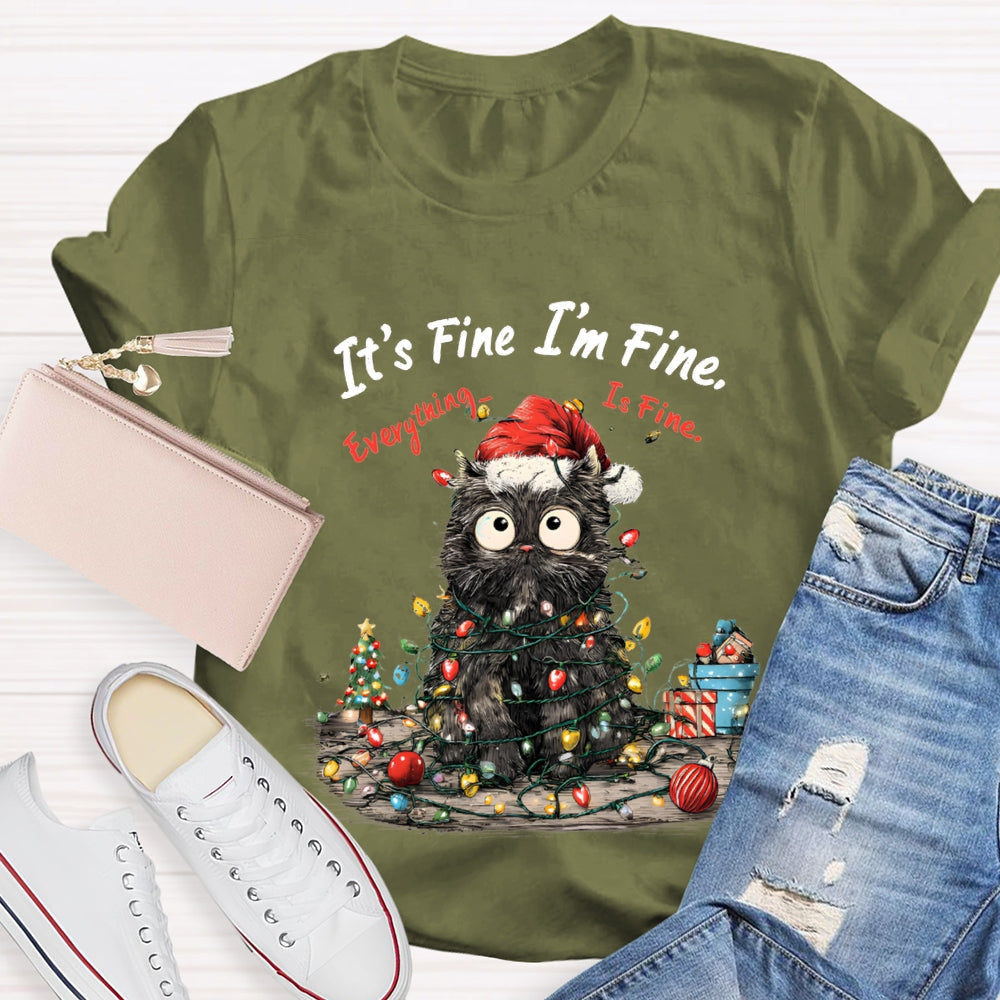 It'S Fine I'M Fine Everything Is Fine Grumpy Santa Cat Christmas T-shirt