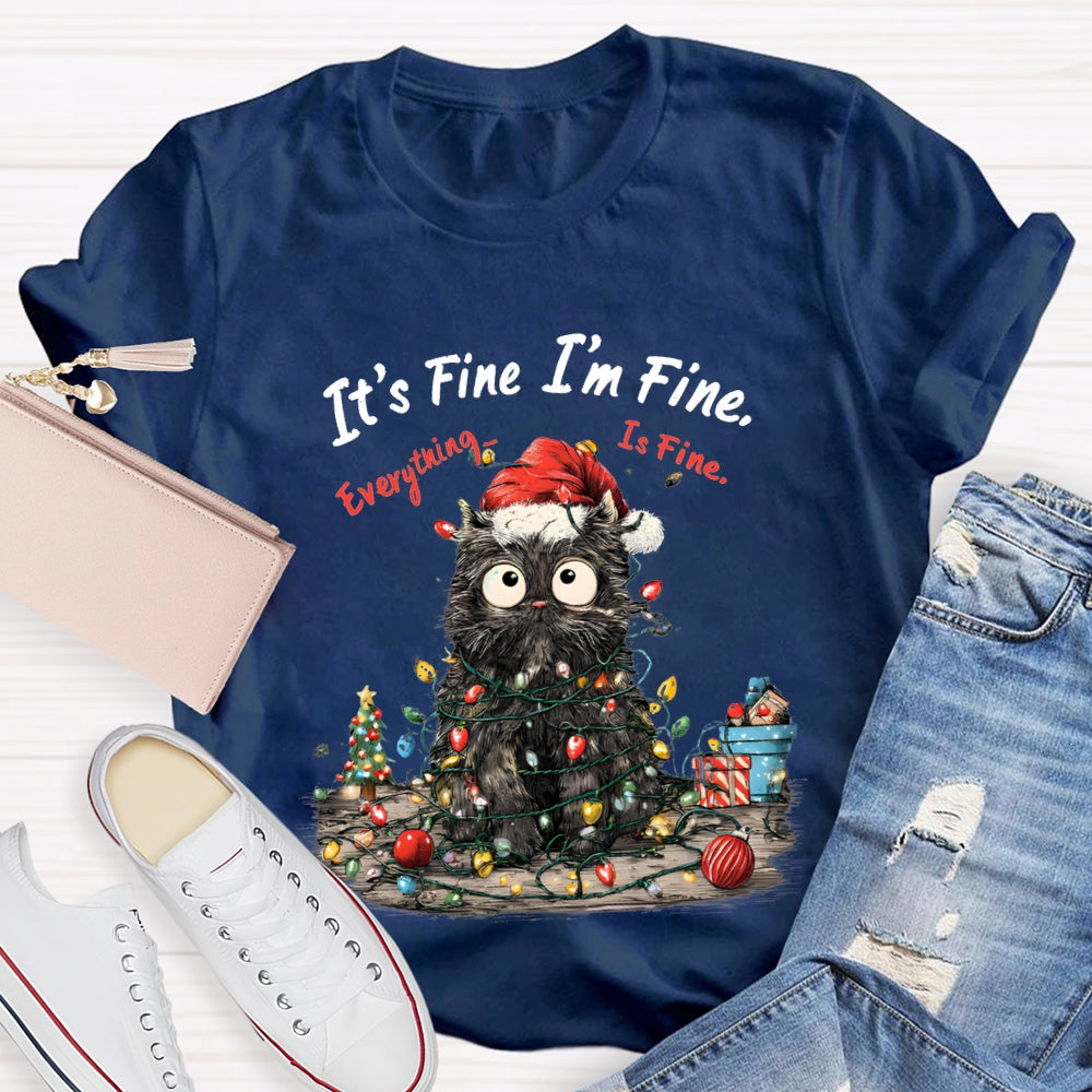 It'S Fine I'M Fine Everything Is Fine Grumpy Santa Cat Christmas T-shirt