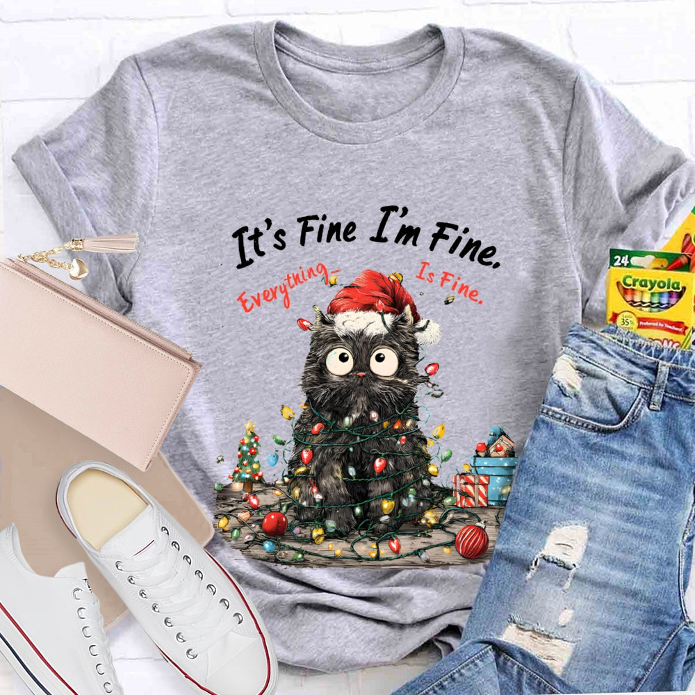 It'S Fine I'M Fine Everything Is Fine Grumpy Santa Cat Christmas T-shirt