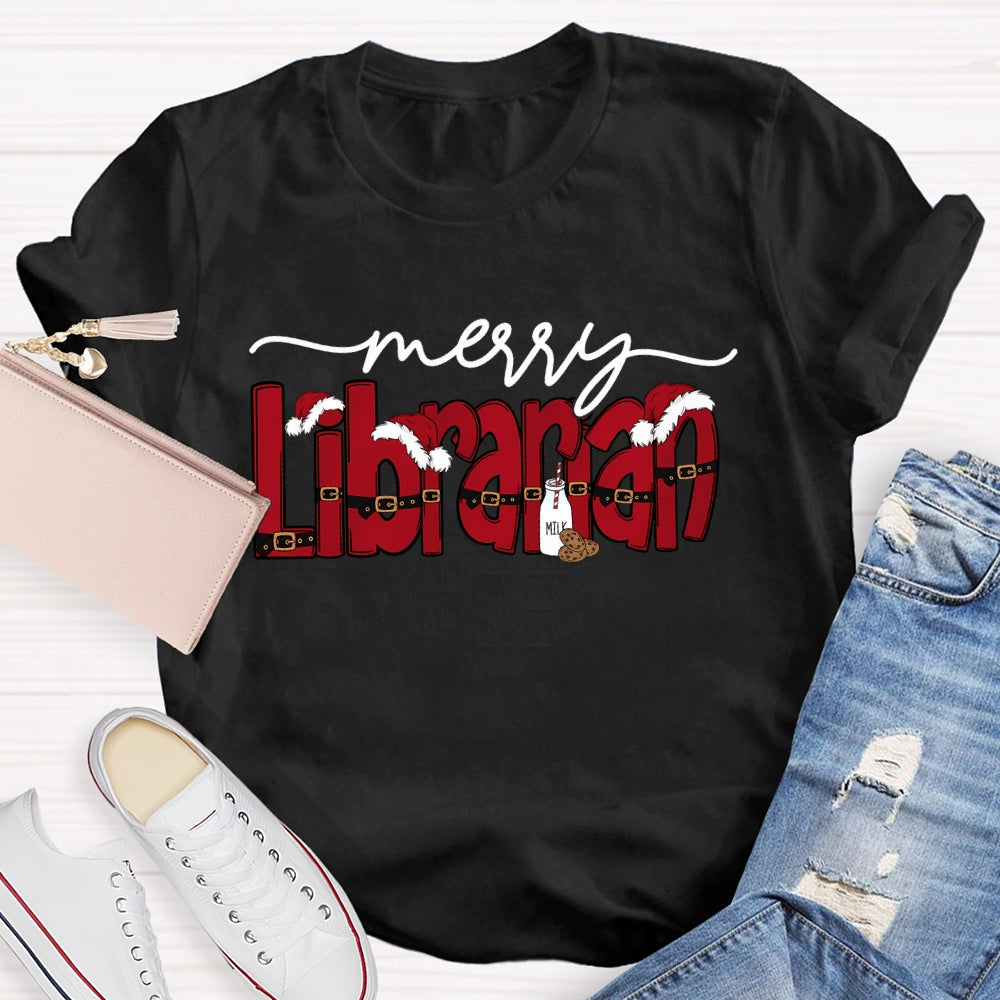Merry Librarian Christmas Font Merry Christmas T-shirt