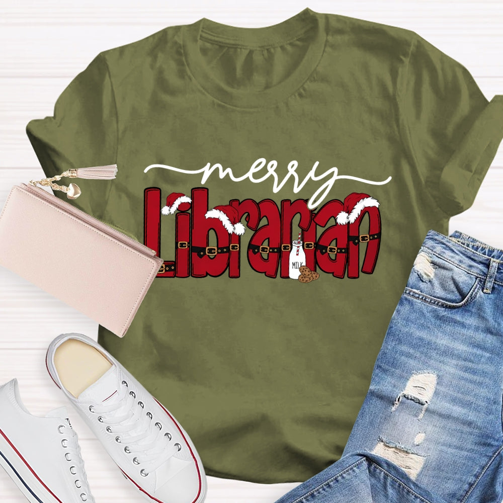 Merry Librarian Christmas Font Merry Christmas T-shirt