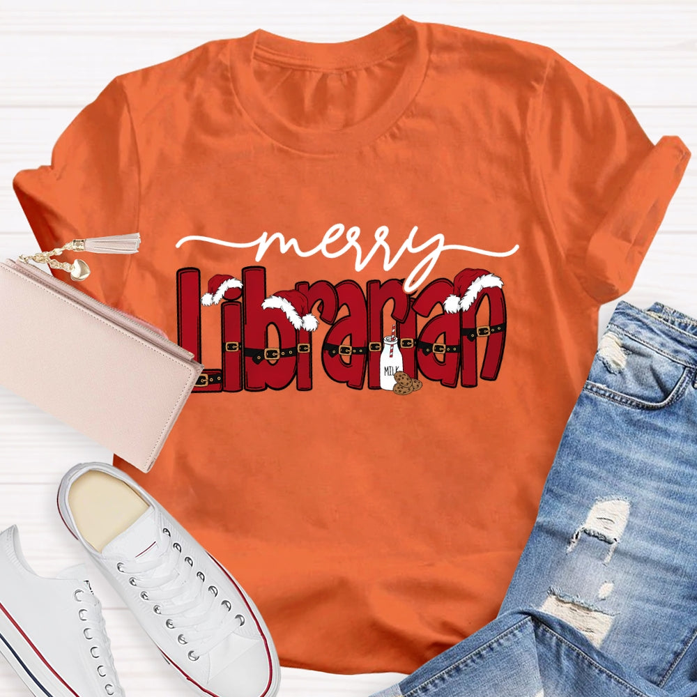 Merry Librarian Christmas Font Merry Christmas T-shirt