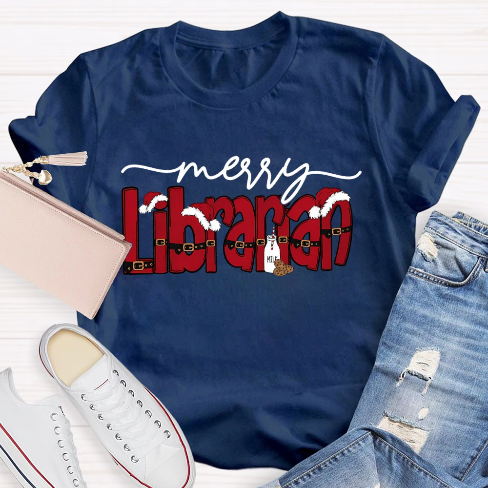 Merry Librarian Christmas Font Merry Christmas T-shirt