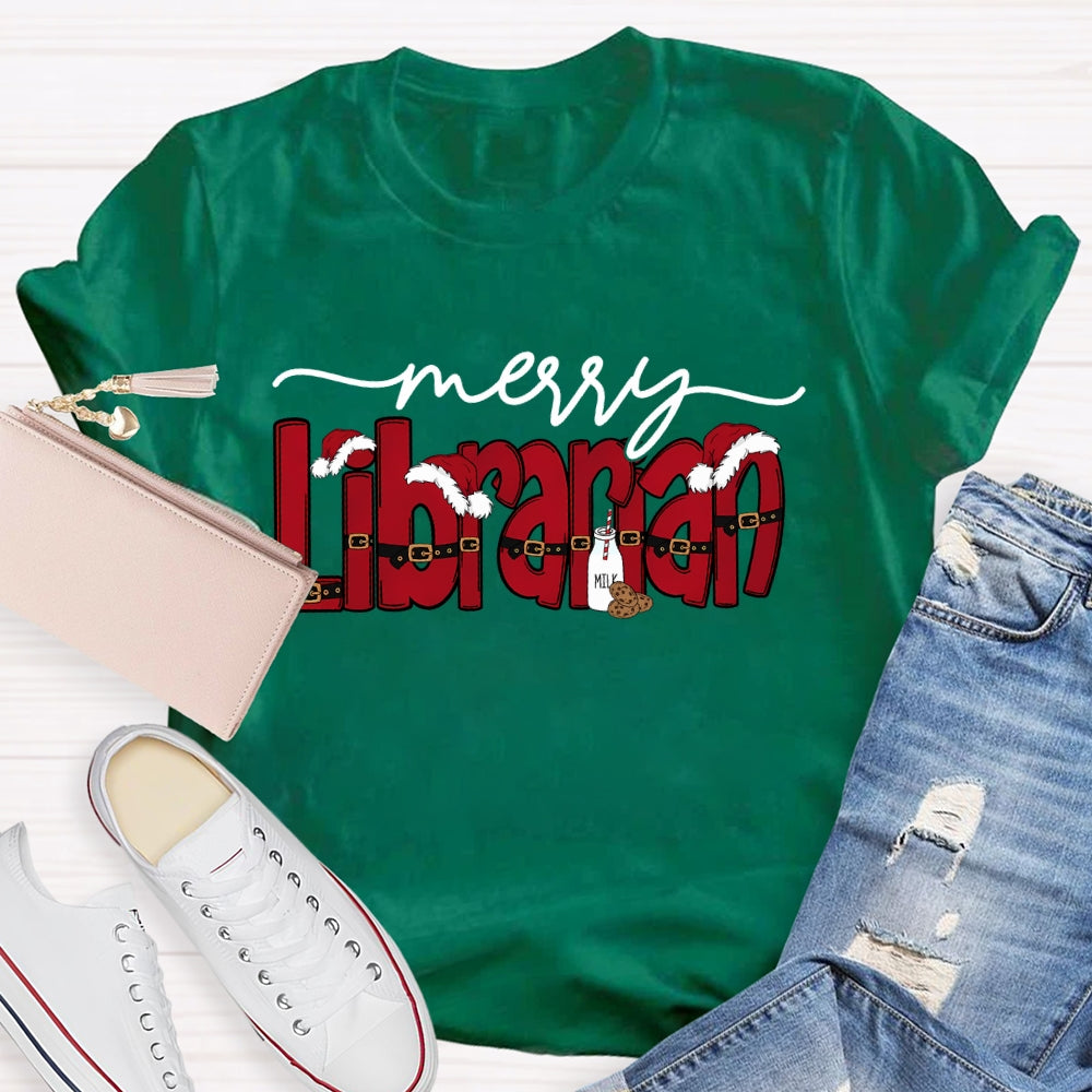 Merry Librarian Christmas Font Merry Christmas T-shirt