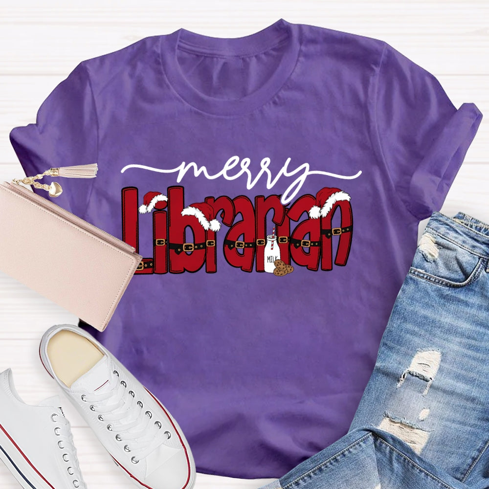 Merry Librarian Christmas Font Merry Christmas T-shirt