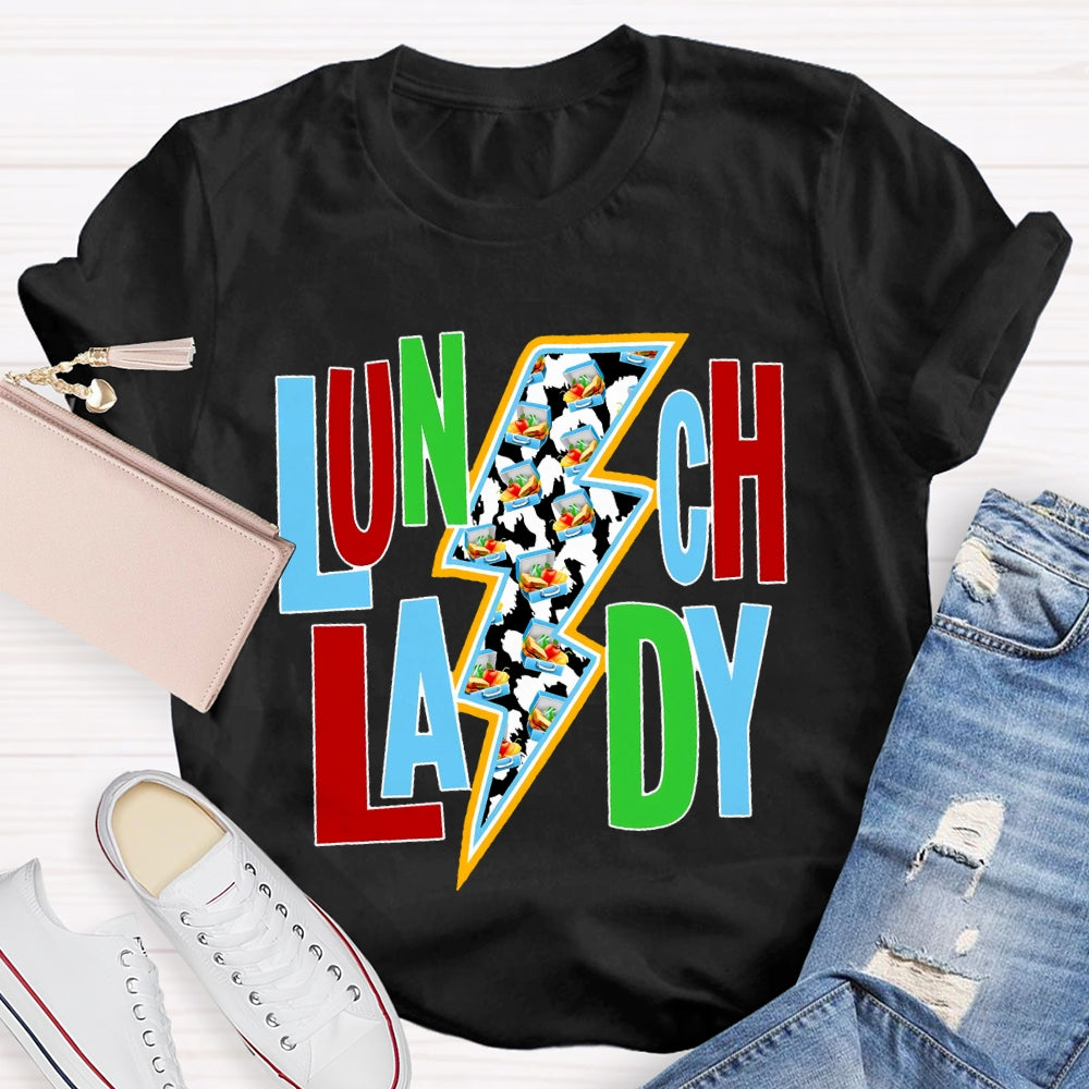Lunch Lady Colorful Fonts And Lightning Bolt Prints T-shirt