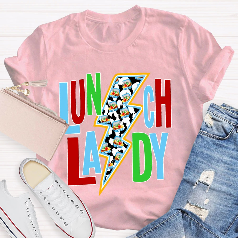 Lunch Lady Colorful Fonts And Lightning Bolt Prints T-shirt