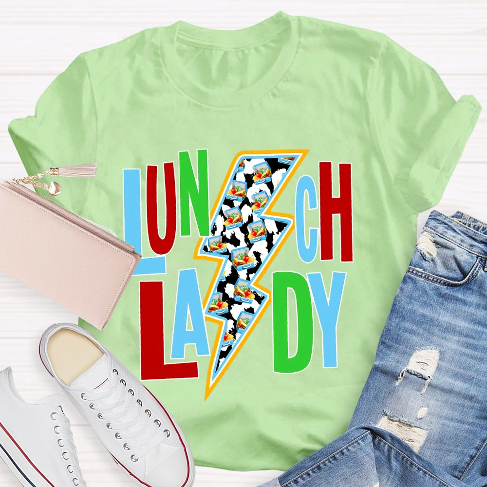 Lunch Lady Colorful Fonts And Lightning Bolt Prints T-shirt