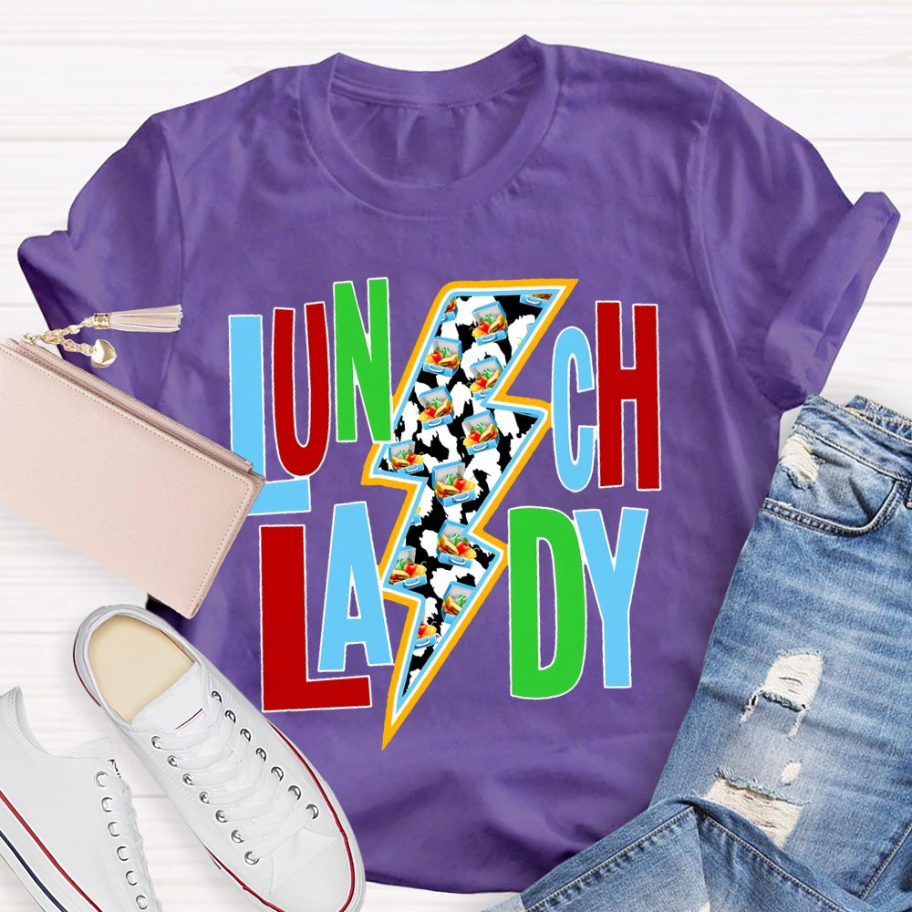 Lunch Lady Colorful Fonts And Lightning Bolt Prints T-shirt