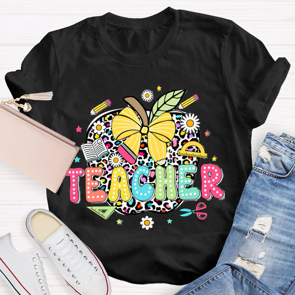 Leopard Apple Teacher T-Shirt