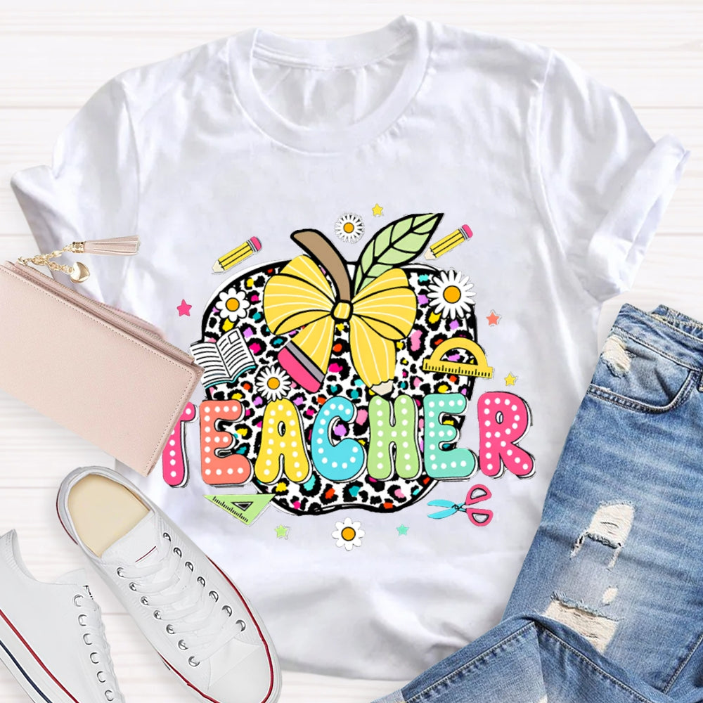 Leopard Apple Teacher T-Shirt