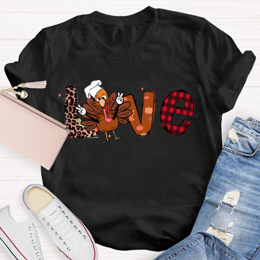 Love Thanksgiving Leopard Print Font And Turkey T-shirt