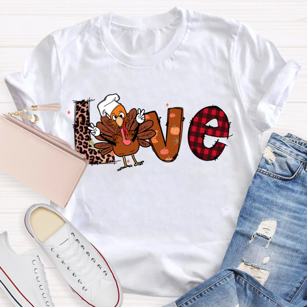 Love Thanksgiving Leopard Print Font And Turkey T-shirt