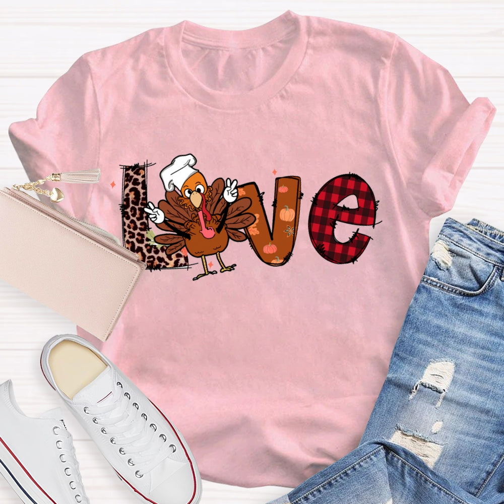 Love Thanksgiving Leopard Print Font And Turkey T-shirt