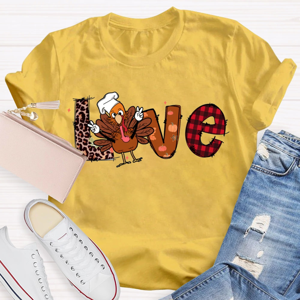 Love Thanksgiving Leopard Print Font And Turkey T-shirt