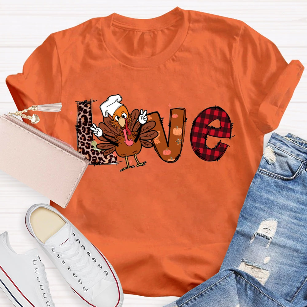 Love Thanksgiving Leopard Print Font And Turkey T-shirt