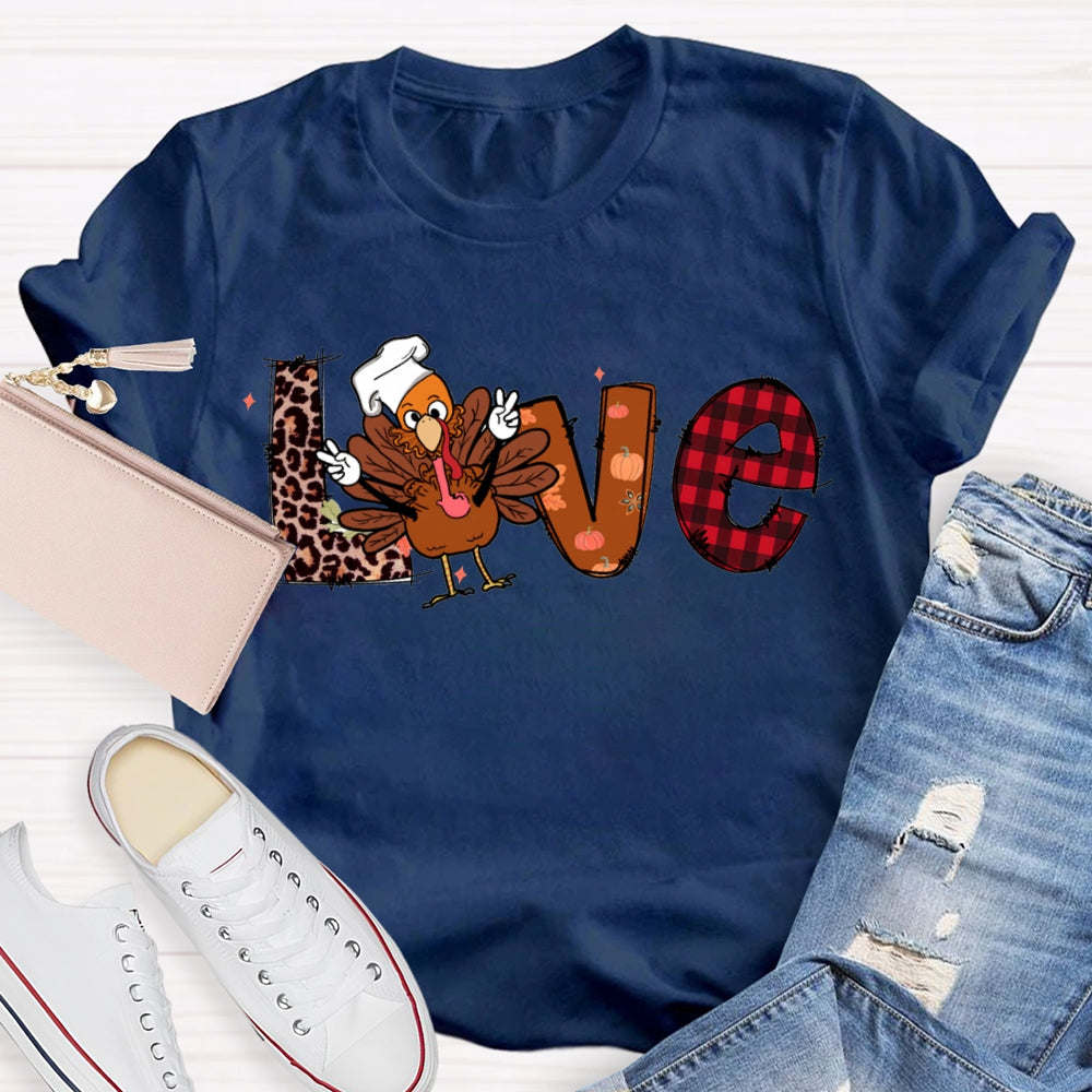 Love Thanksgiving Leopard Print Font And Turkey T-shirt