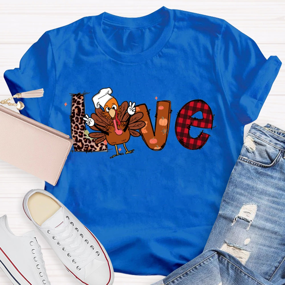 Love Thanksgiving Leopard Print Font And Turkey T-shirt