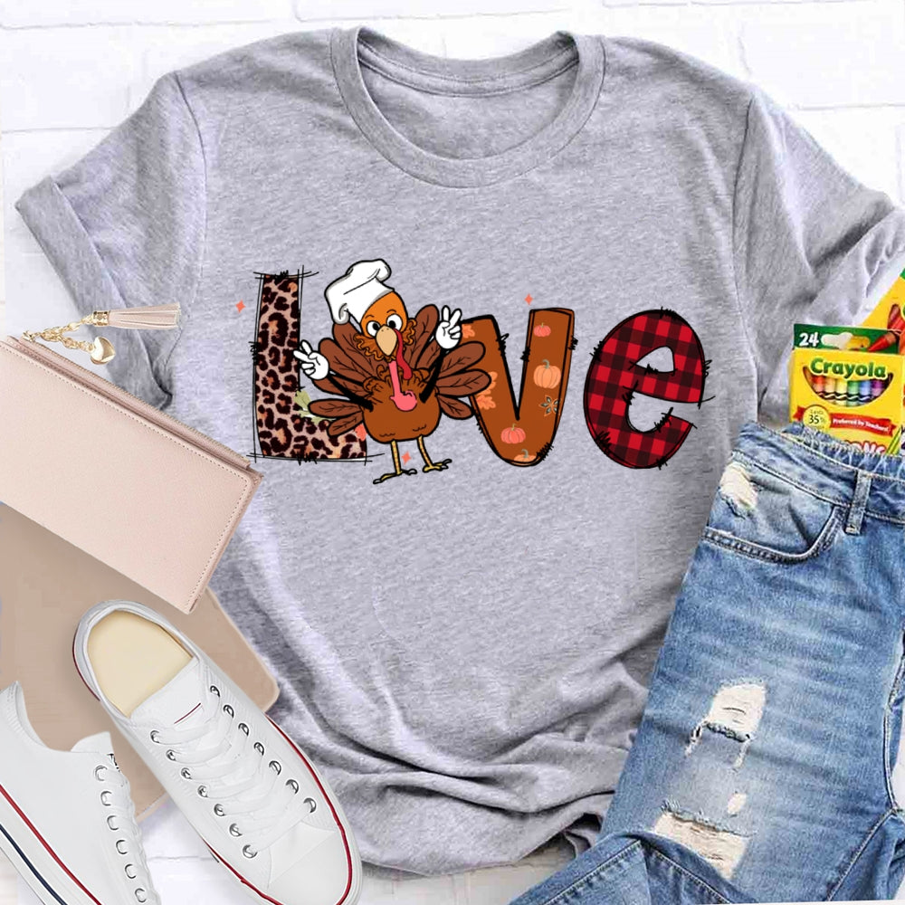Love Thanksgiving Leopard Print Font And Turkey T-shirt