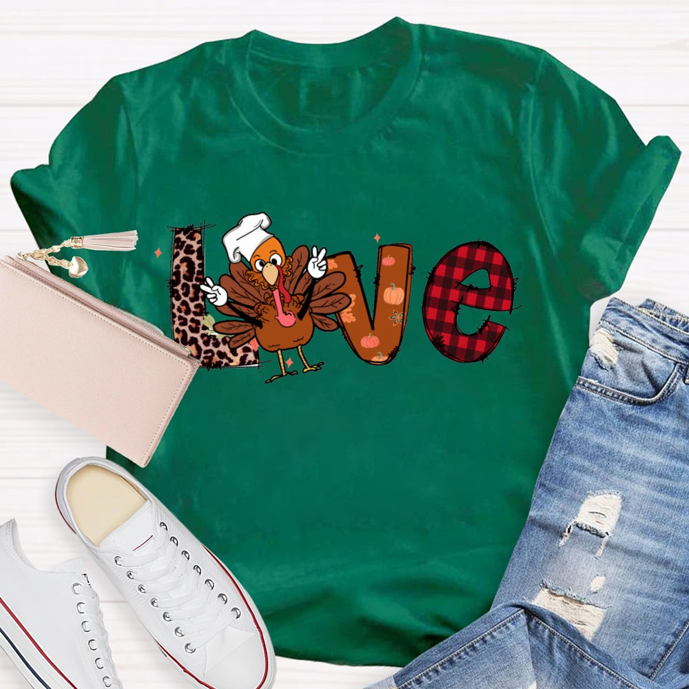 Love Thanksgiving Leopard Print Font And Turkey T-shirt